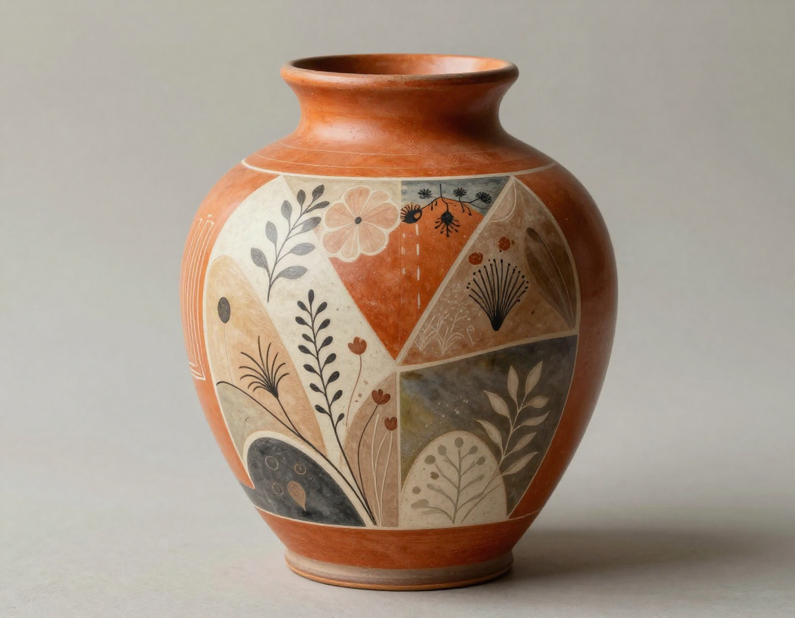 Handmade ceramic vase with geometric patterns